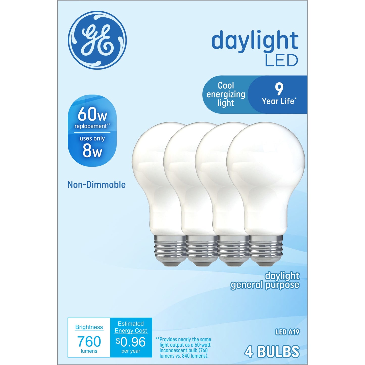 Four-pack of frosted LED light bulbs