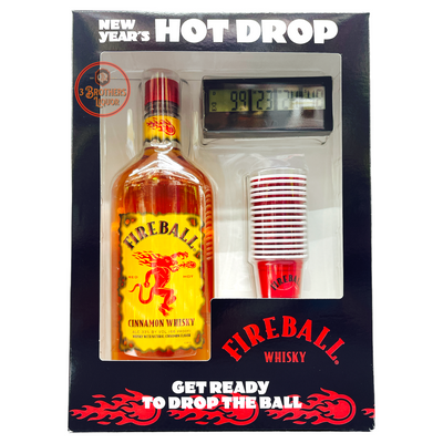 Fireball Cinnamon Whiskey NYE Hot Drop Edition with Timer & Shot Glasses (2021 Edition)