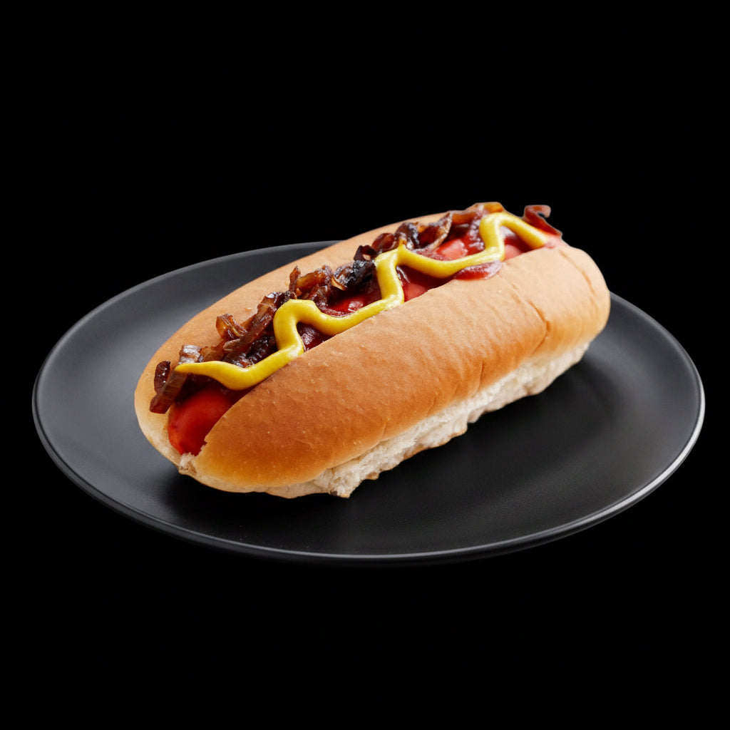 Classic hot dogs on black background