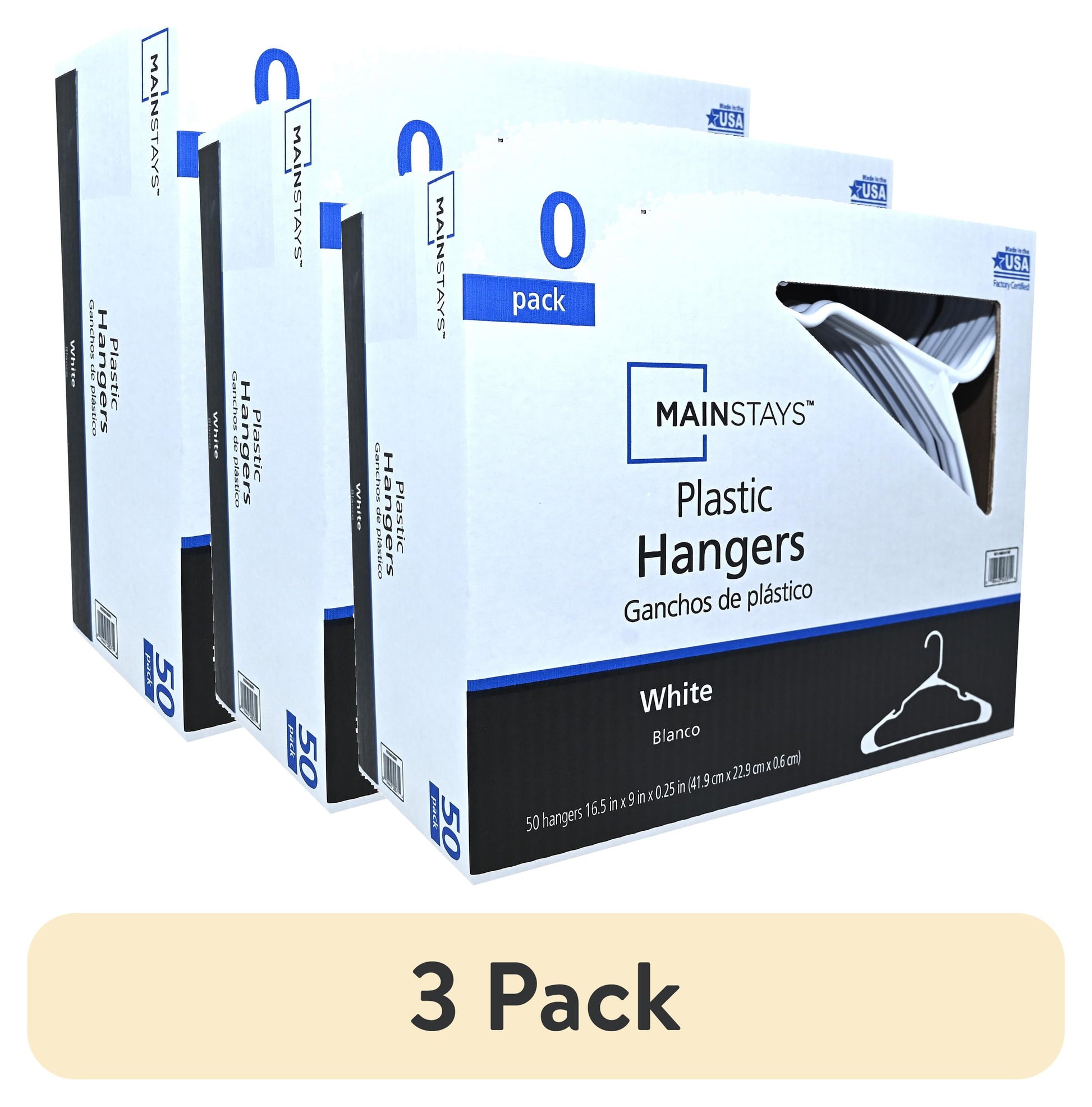 Pack of white plastic clothes hangers