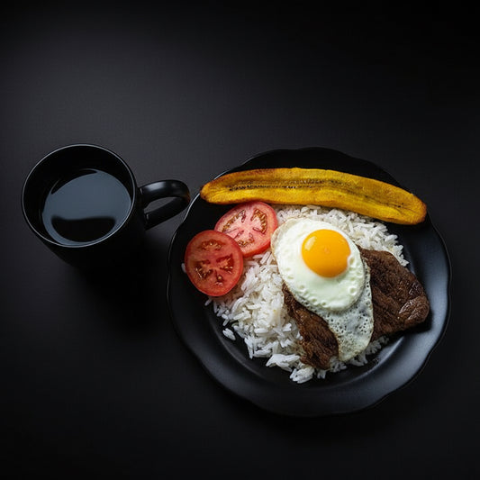 Breakfast bowl with fried plantain and eggs