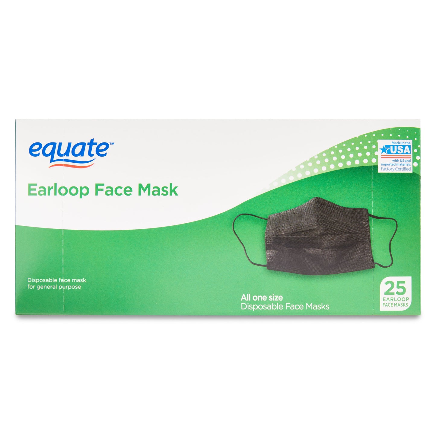 Box of black disposable earloop face masks
