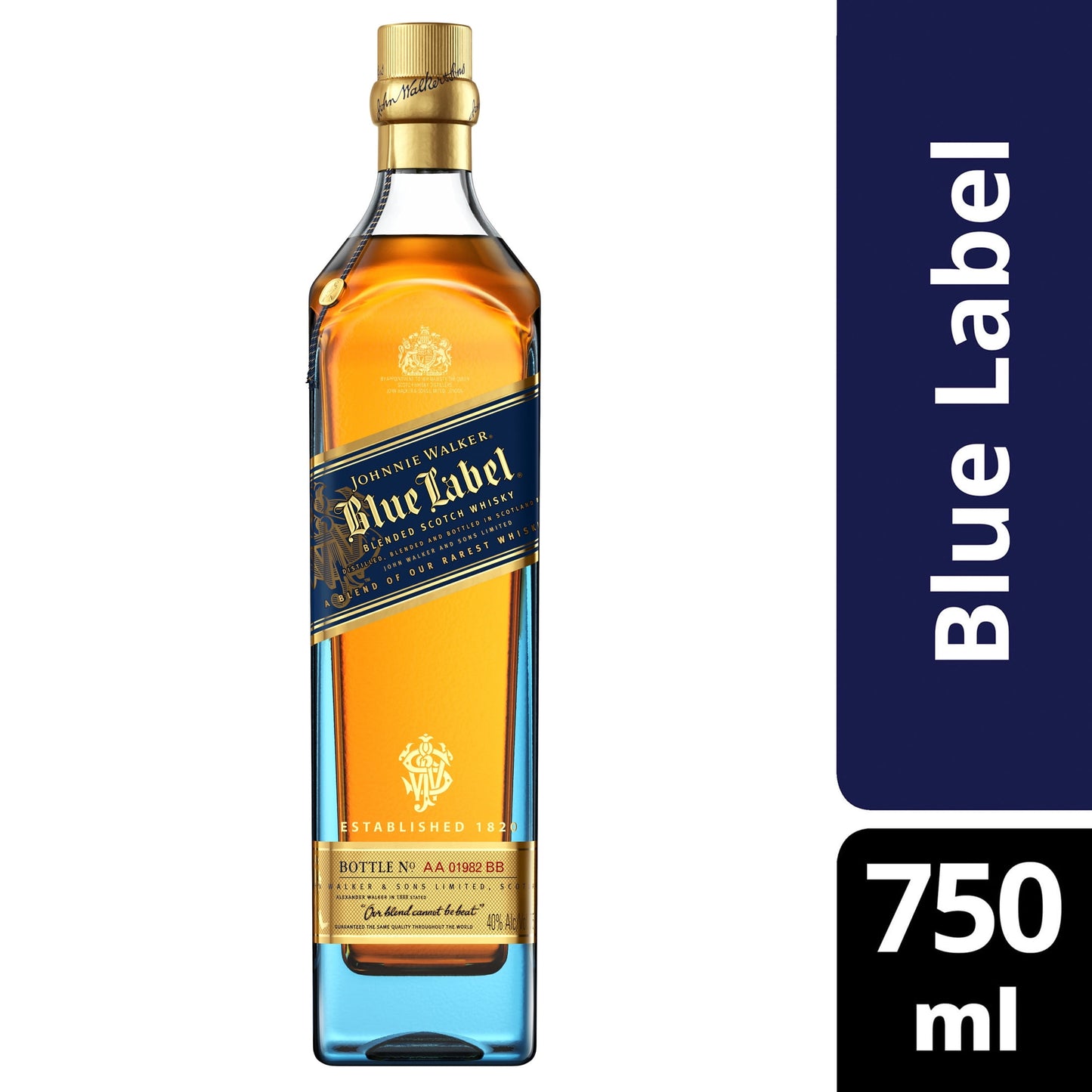 750 ml bottle of Johnnie Walker Blue Label blended Scotch whisky