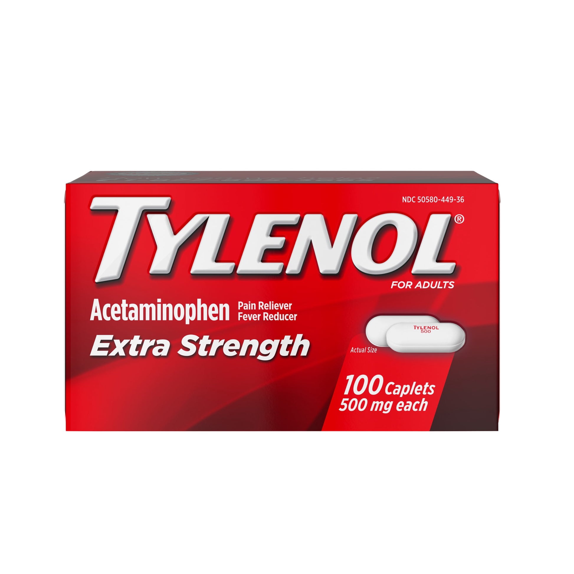 Bottle of 500 mg pain relief caplets