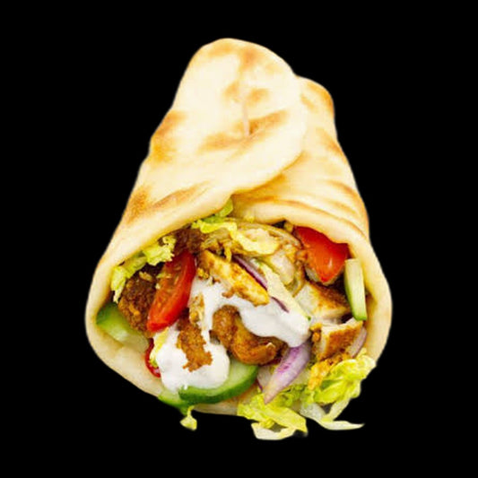 Chicken shawarma wrap on black background