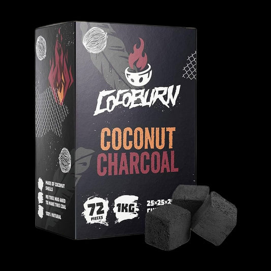 Coconut hookah charcoal cubes on black background