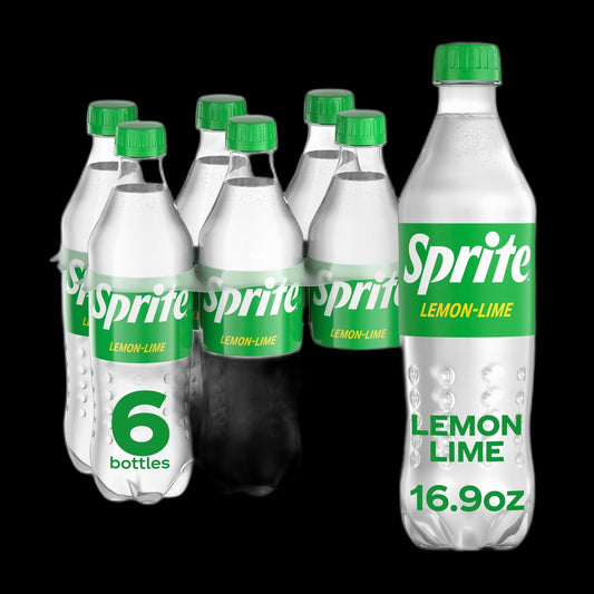 Sprite bottles on black background
