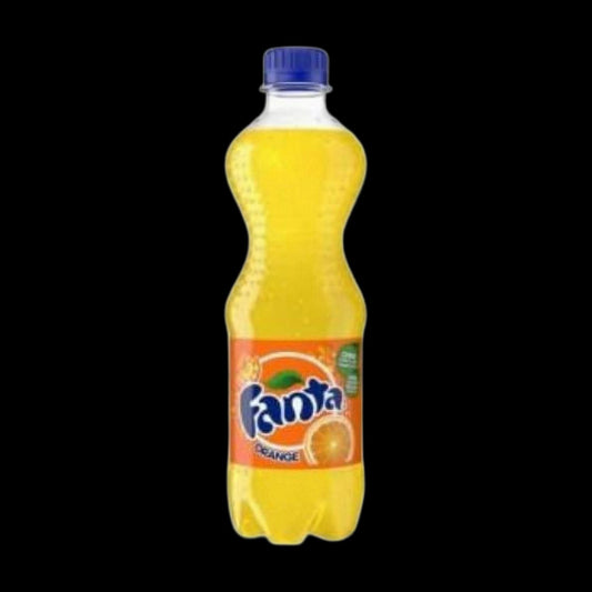 Fanta orange bottle on black background