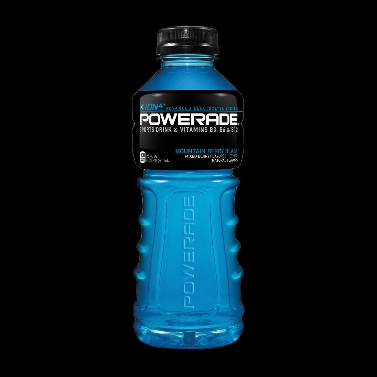 Powerade energy drink on black background