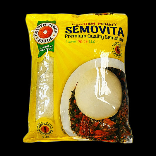 Golden Penny Semovita pack on black background