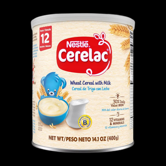 Cerelac baby cereal tin on black background