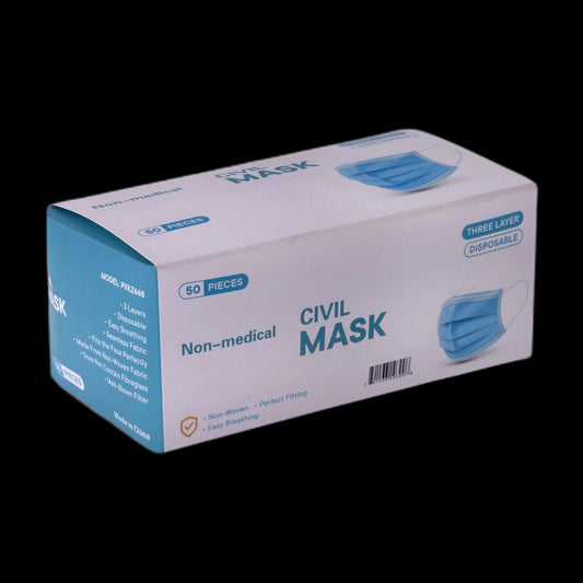 Disposable face masks box on black background