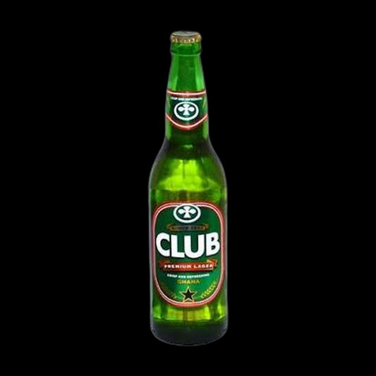 Club beer bottle on black background