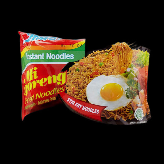Indomie and egg on black background