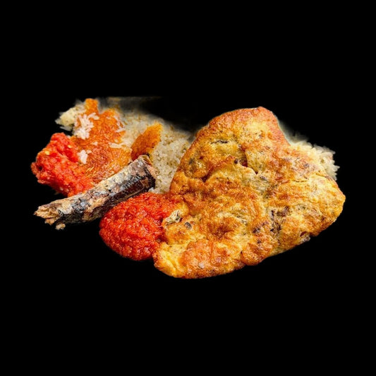 Angwamo with fried fish on black background