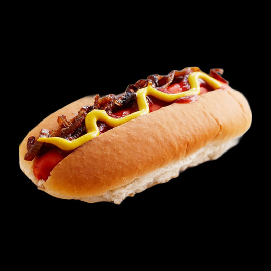 Classic hot dogs on black background