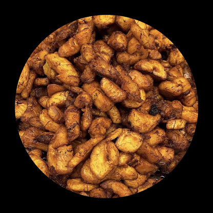 Kelewele bomb spiced plantain on black background