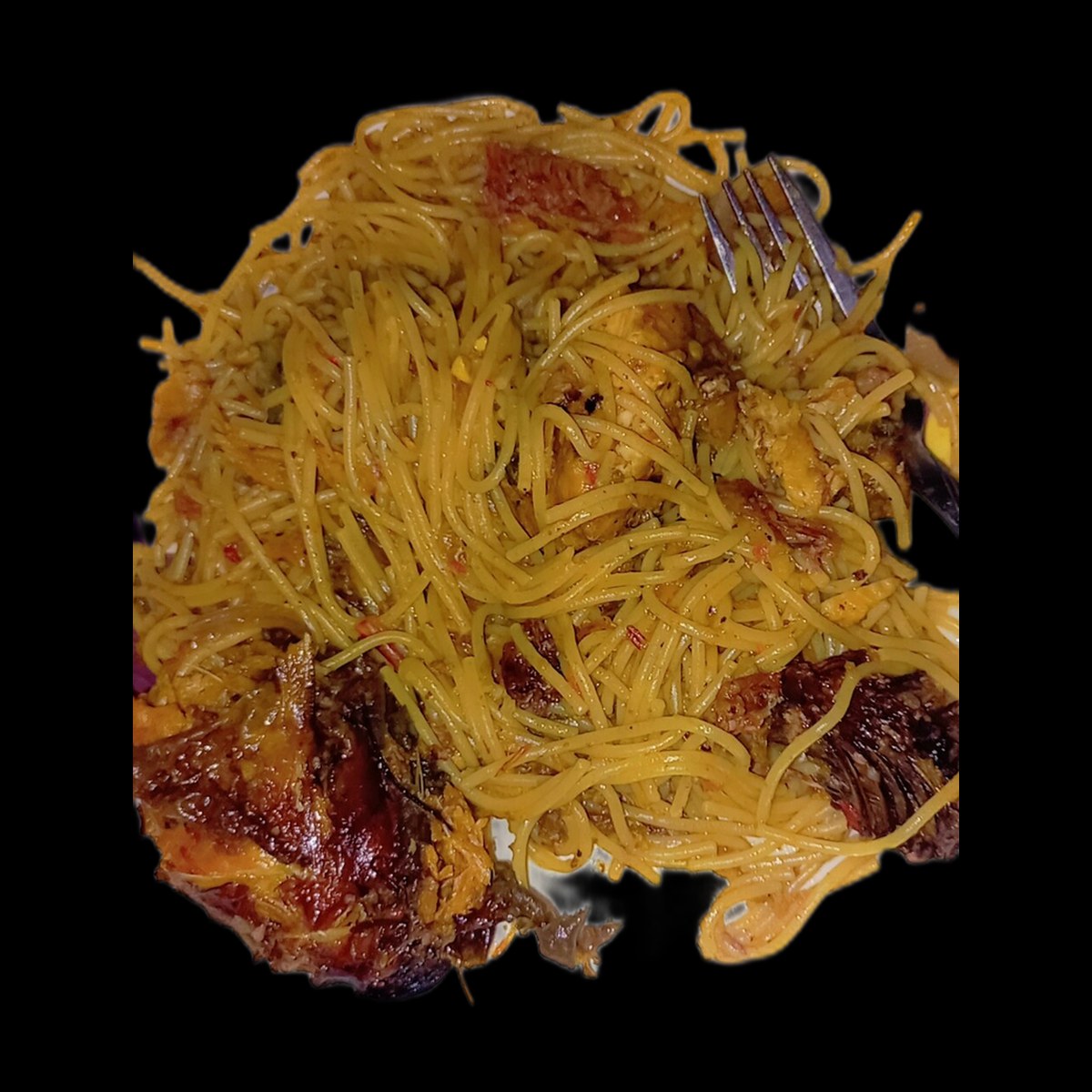 Jollof pasta on black background