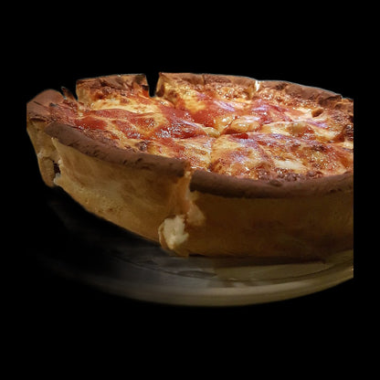 Chicago deep dish pizza on black background