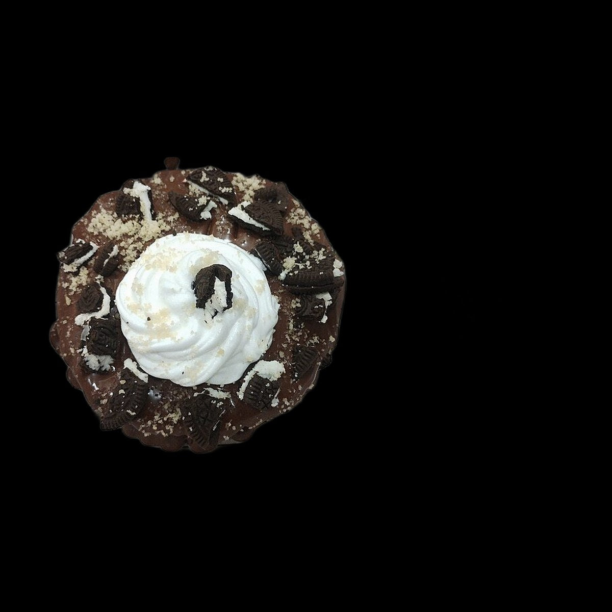 Oreo pancakes on black background