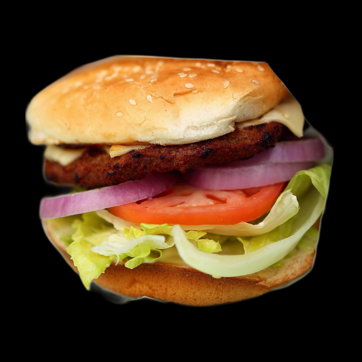 Classic beef burger on black background