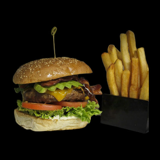 Ghanaian style burger on black background