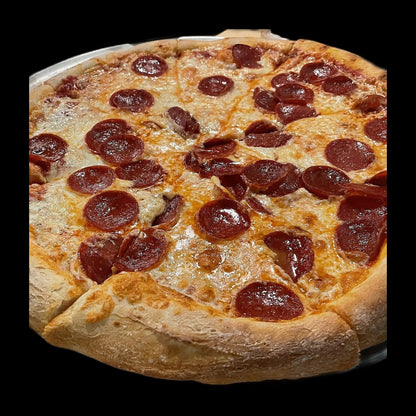 Pepperoni pizza on black background