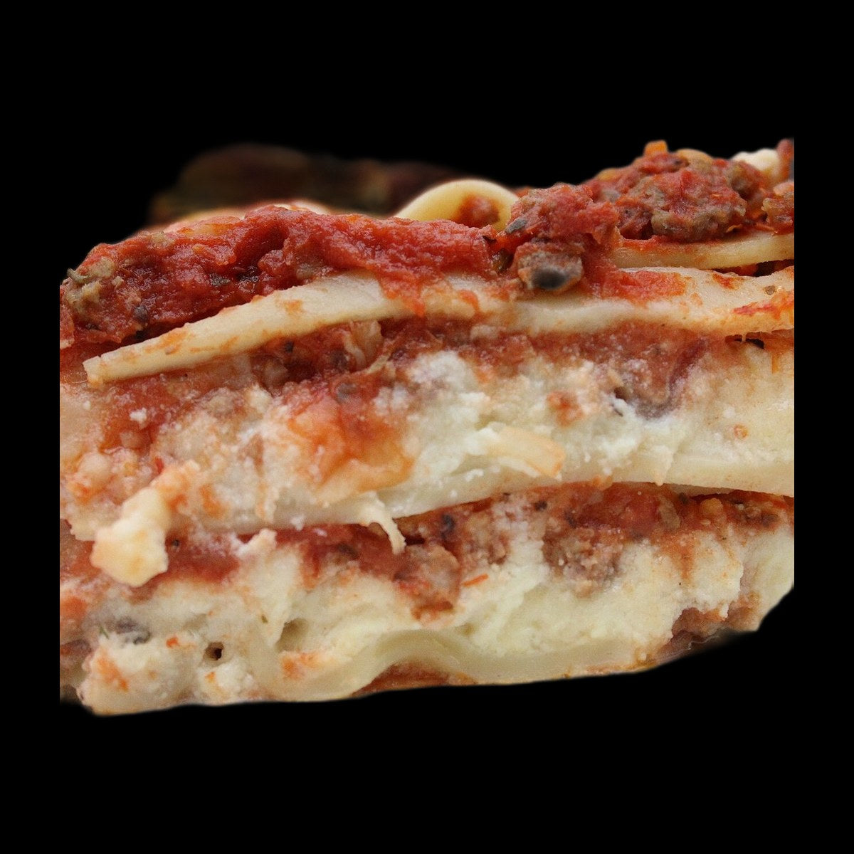 Beef lasagna on black background