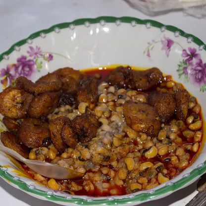 Red red bean stew with fried plantain