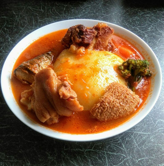 Bowl of fufu in light soup