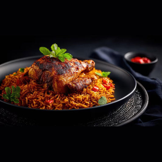 Jollof rice with grilled chicken