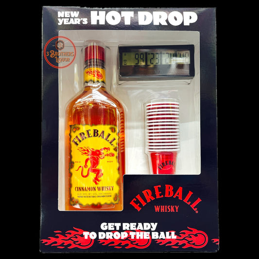 Fireball Cinnamon Whiskey NYE Hot Drop Edition with Timer & Shot Glasses (2021 Edition)